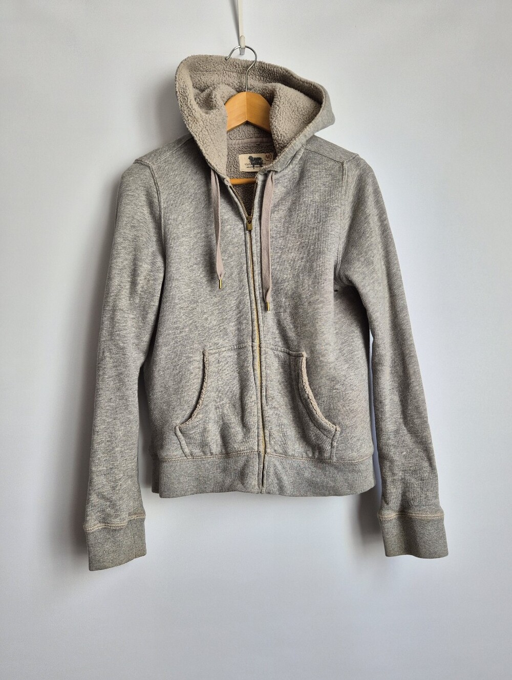 Vintage J.Crew 100% Cotton Sherpa Lined Full Zip Hoodie Grey Medium Gorpcore